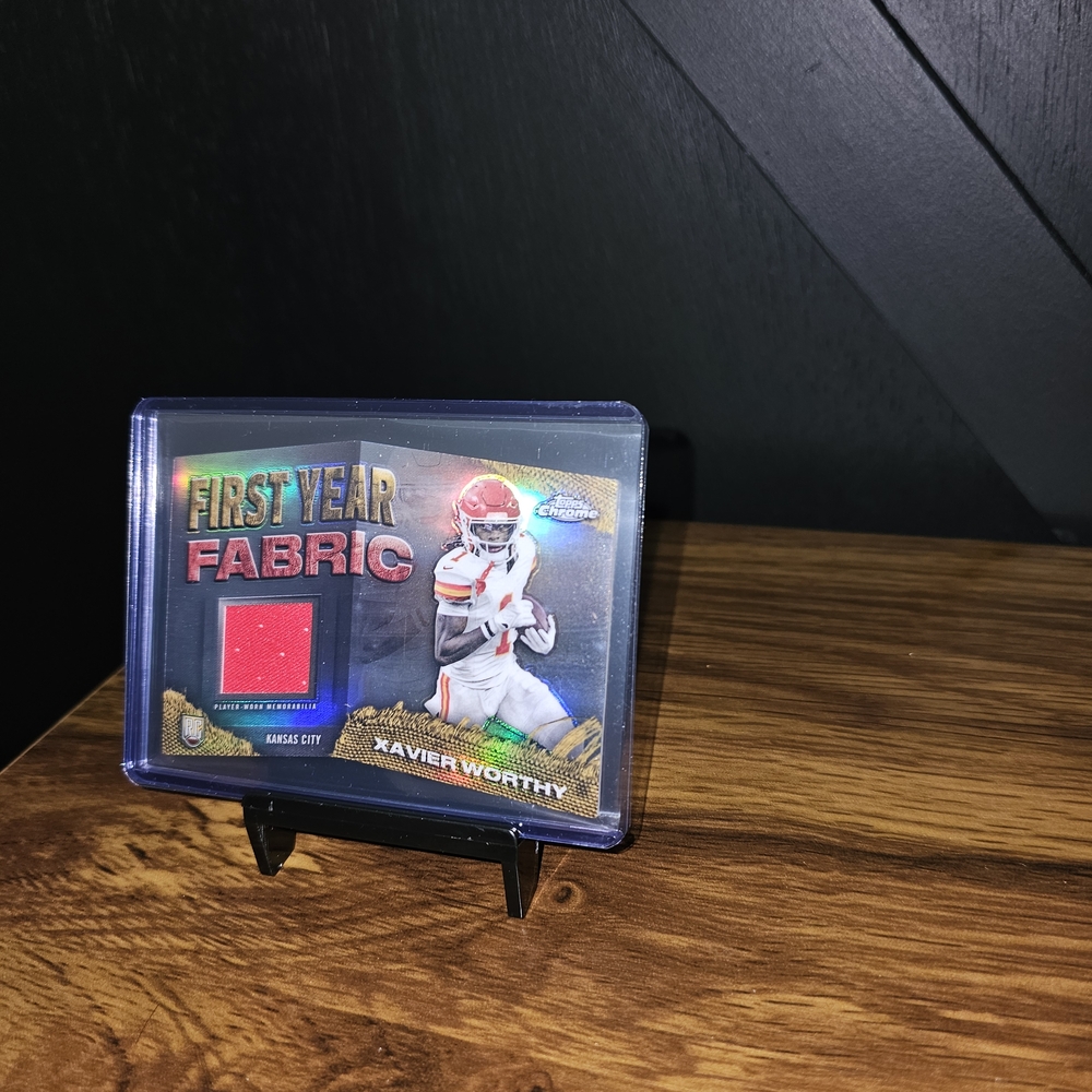Xavier Worthy First Year Fabric Football Card with Game Worn Fabric